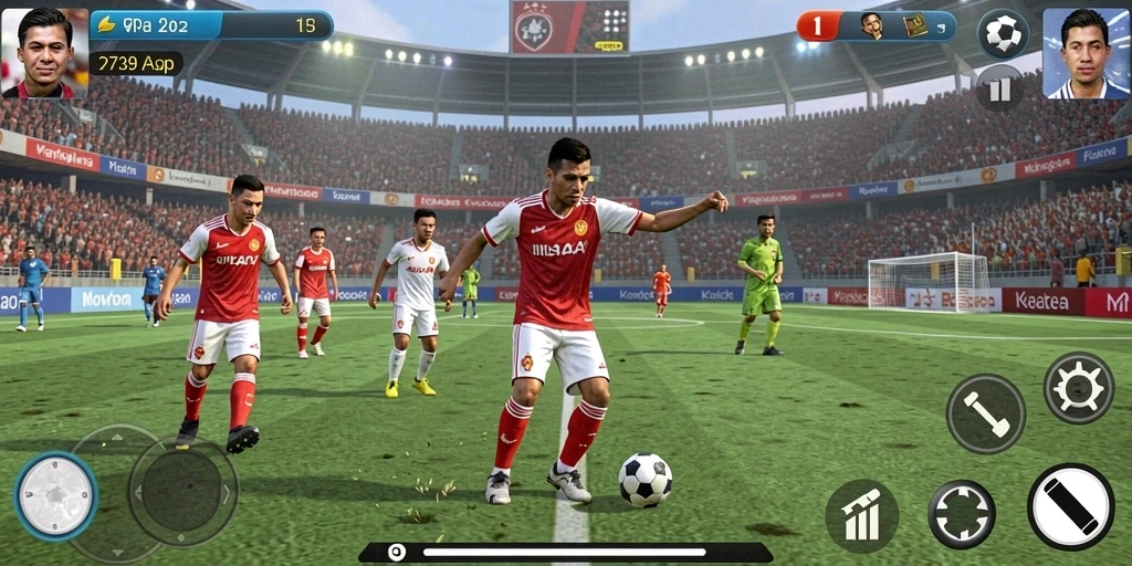 Tangkapan layar utama 2739 menunjukkan aksi seru di lapangan sepak bola.