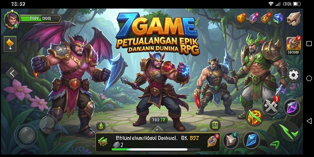 Screenshot utama 7GAME menunjukkan aksi pertempuran seru dalam dunia RPG.