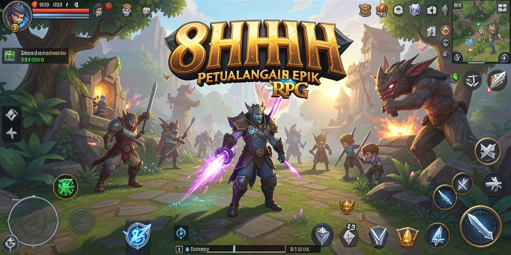 Screenshot 8HHH menampilkan aksi seru dalam pertempuran RPG.