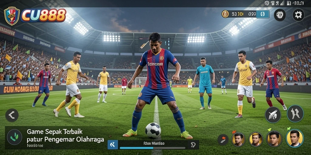 Screenshot gameplay CU888 dengan aksi sepak bola yang seru.