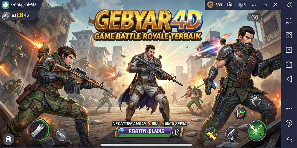 Screenshot utama GEBYAR4D menunjukkan aksi seru di arena Battle Royale.