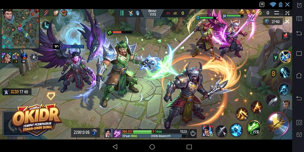 Tampilan gameplay seru dari OKIDR dalam pertempuran MOBA.