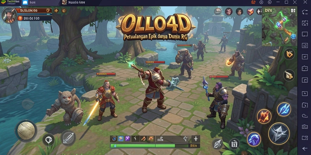 Screenshot gameplay OLLO4D menampilkan pertarungan epik dan karakter beragam.