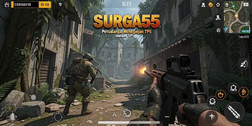 Tampilan gameplay mendebarkan dari SURGA55 dengan aksi TPS dinamis.