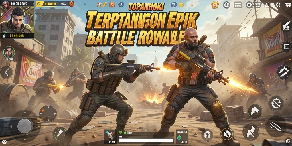 Tangkapan layar gameplay <strong>TOPANHOKI</strong> menampilkan aksi Battle Royale yang intens.