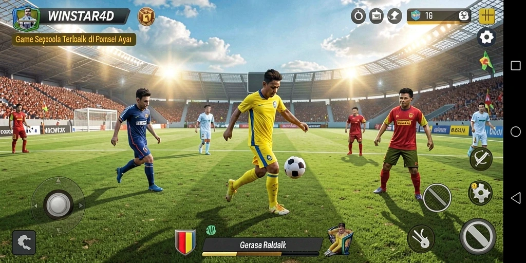 Screenshot permainan WINSTAR4D menampilkan aksi sepak bola yang mendebarkan.